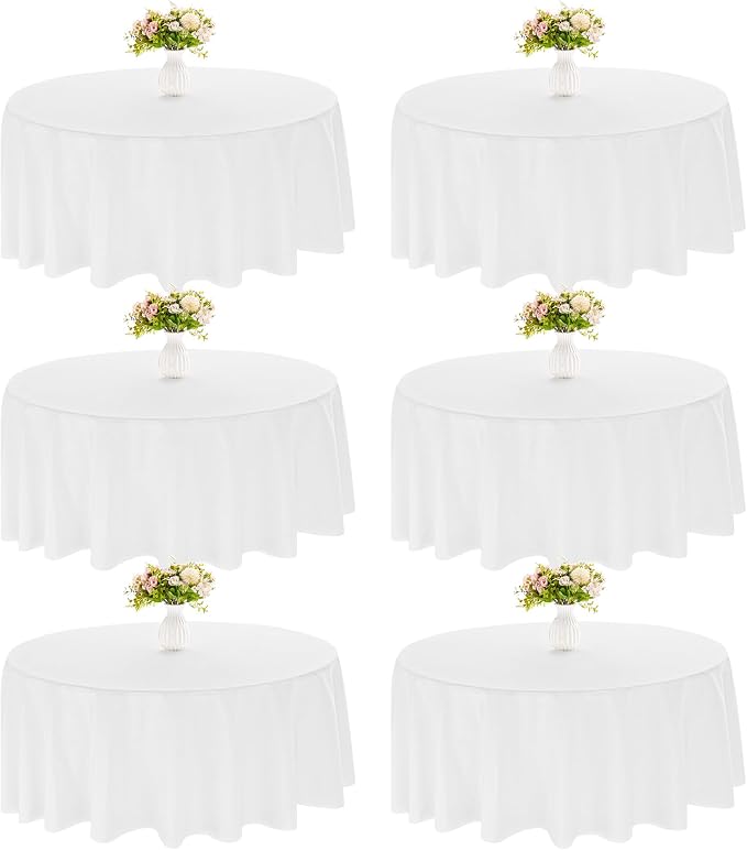 6 Pack 90 Inch Round White Polyester Tablecloth Bulk Washable Table Covers for Wedding Dining Table Buffet Parties Banquet Decor(White)