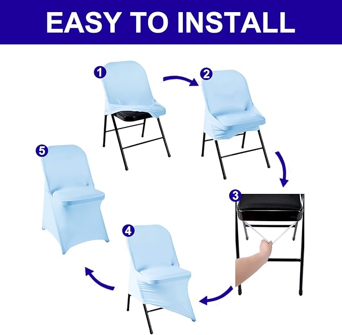 Howhic Folding Chair Covers for Party - 12pcs, Blue Mist Universal Spandex Fitted Chair Covers for Wedding, Banquet, Conference