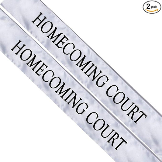Anderson's White Satin Homecoming Court Sash Set, Elegant 3" x 72" Sashes with Black Imprint for Homecoming Night Coronation and School Events, 2‑Piece Set