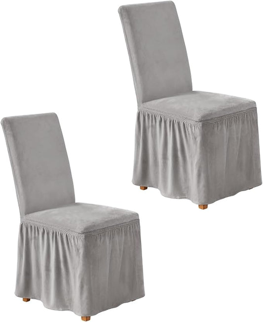 NICEEC Spandex Chair Covers for Dining Chairs Covers Set of 2 Removable Dining Room Chair Covers with Skirt Parson Chair Slipcovers Washable Chair Protector for Kitchen Wedding Party(Light Grey)