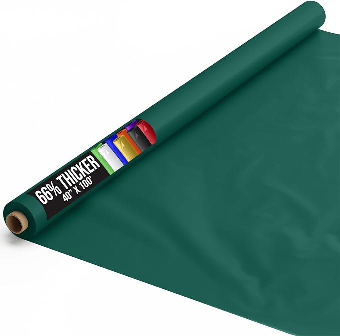 Party Solids 66% Thicker Premium Dark Green Plastic Table Cover Roll 40" X 100' Table Cloth Plastic Cover Roll Quality Thick Banquet Rolls Disposable Tablecloth Rolls Strong American Based Company
