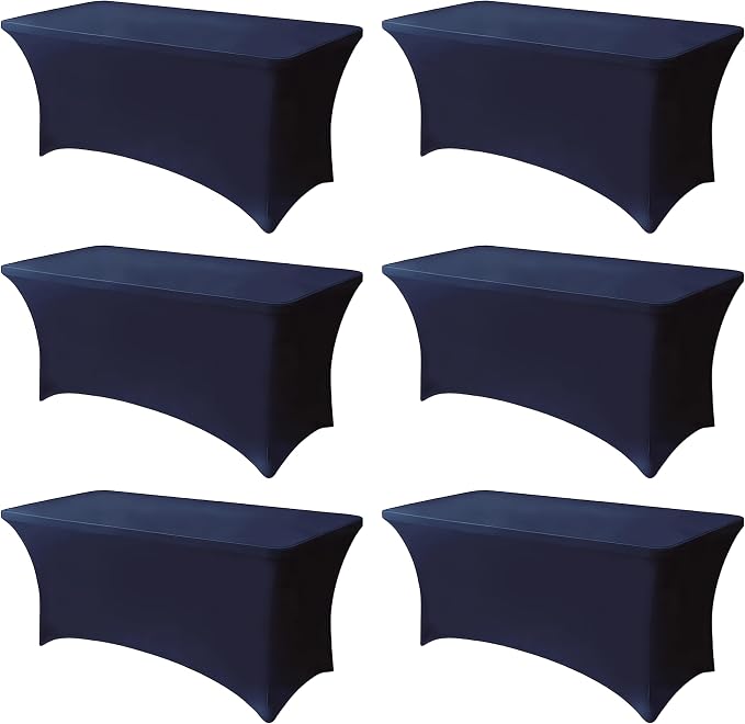 6FT Blue Table Cloth - 6 Pack Fitted Stretch Rectangle Spandex Tablecloth, Washable Table Cover for Party, Picnic, Wedding, Banquet, Birthday and Festival(30" x 72")