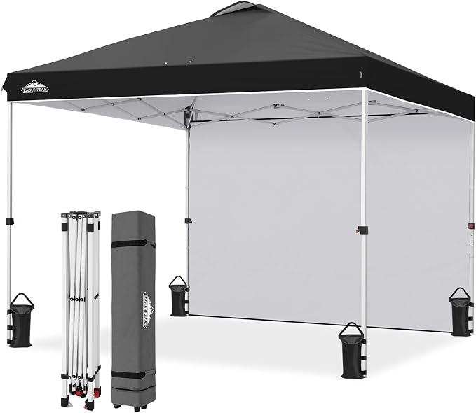 EAGLE PEAK Commercial Canopy 10x10 Pop Up Canopy Tent with 1 Sidewall, Easy Setup Heavy Duty Instant Event Shelter for Vendors & Markets, Outdoor Sun Shade, Black