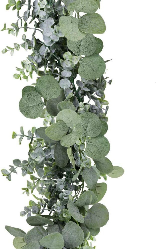 Winlyn 5.9' Long Faux Silver Dollar Eucalyptus Leaves Greenery Artificial Garland in Grey Green for Wedding Arch Swag Backdrop Doorways Table Runner Indoor Outdoor
