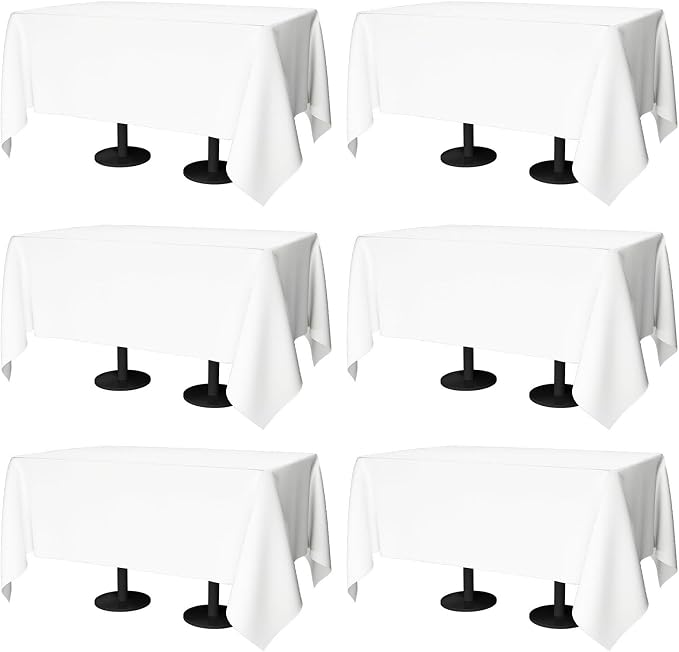70x120 Table Cloth - 6 Pack Rectangular White Washable Stain and Wrinkle Resistant Polyester Table Cover for Dining Tables, Various Parties and Camping (White)