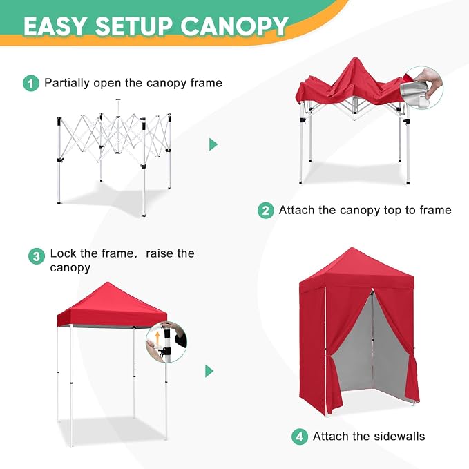 5x5 Pop Up Canopy Tent with Four Sidewalls, Instant Portable Beach Canopy, Outdoor Tent with Carry Bag for Camping, Sports, Tailgating, Events, Red