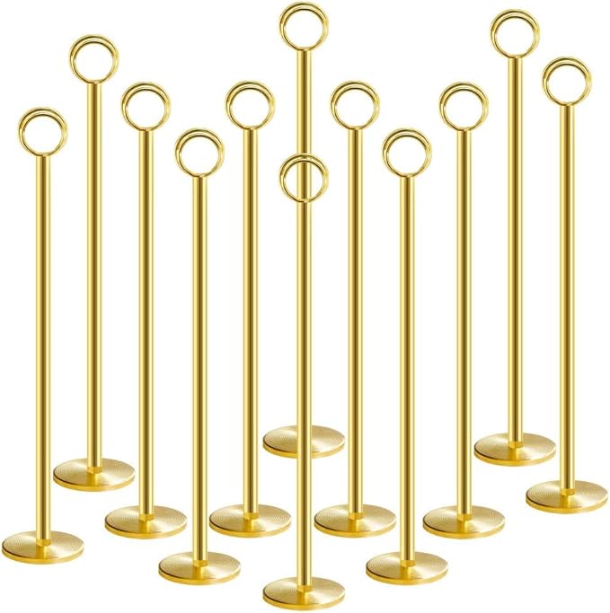 Urban Deco 12PK Table Number Holders Place Card Holders 12 Inch Table Card Holders Steel Card Holders for Photos, Food Signs, Memo Notes, Weddings, Restaurants, Birthdays（Gold）