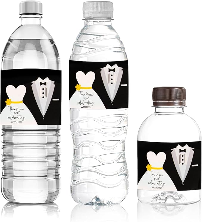 96 Pcs Wedding Wine Bottle Labels, Personalized Water Champagne Soda Bottle Stickers for Wedding Ceremony Favors