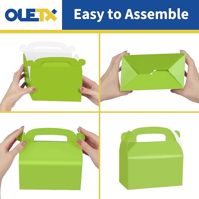30-Pack Green Party Favor Treat Boxes, Goodie Gable Paper Gift Boxes with Handles. Perfect for Gardening/Green Thumbs Party Decoration Supplies and St Patricks Day Gift Giving