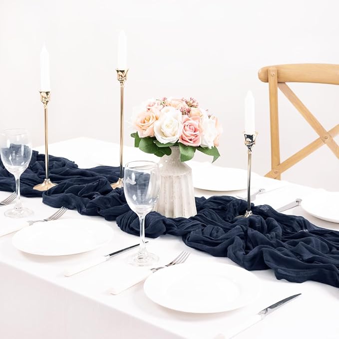 MLMC 3 Pack Navy Table Runner 10ft Spring Sheer Gauze Cheesecloth Table Runner Cheese Cloth Centerpiece Decororations 35x120 Inches for Easter Wedding Bridal Baby Shower Birthday Party Decor