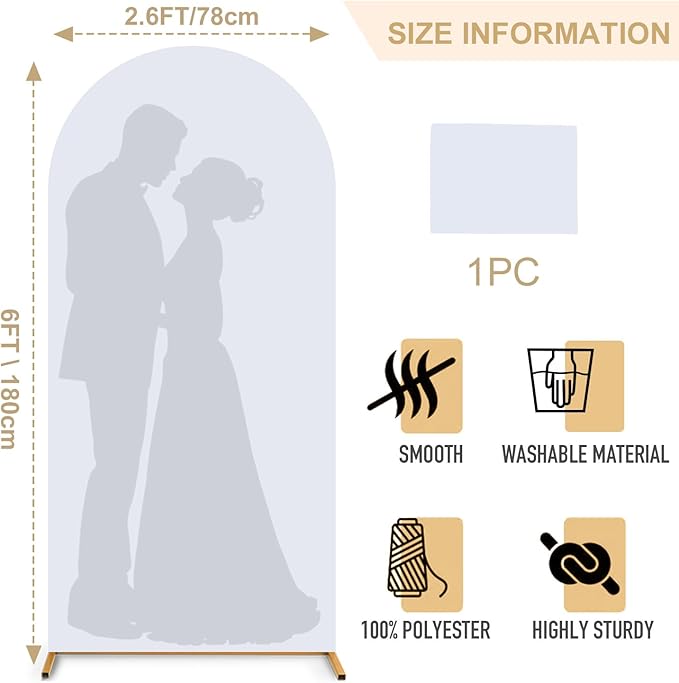FANPROMS 6FT Wedding Arch Cover White 2-Sided Arch Cover Backdrop Fabric Spandex Arch Backdrop Cover for Chiara Round Top Arch Frame Stretchy Arch Stand Cover for Baby Shower Balloon Party Decoration
