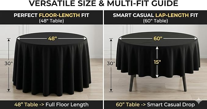 6 Pack 90 Inch Round Black Polyester Tablecloth Bulk Washable Wrinkle Resistant Table Covers for Wedding Dining Table Buffet Parties Banquet Event Decoration