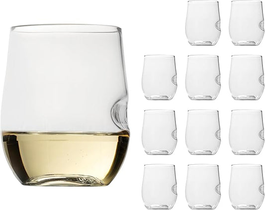 Unbreakable Stemless Wine Glass – Set of 12, 12oz, Dishwasher Safe, BPA-free Tritan, Clear Stemless White Wine Glasses, Shatterproof for Indoor, Outdoor, Everyday Use. Reusable, Made in the USA