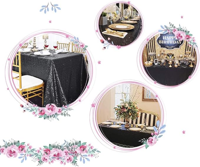 Juya Delight 90" x 132" Black Sequin Rectangle Tablecloth for Wedding Birthday Party Festival Ceremony Cake Dessert Table
