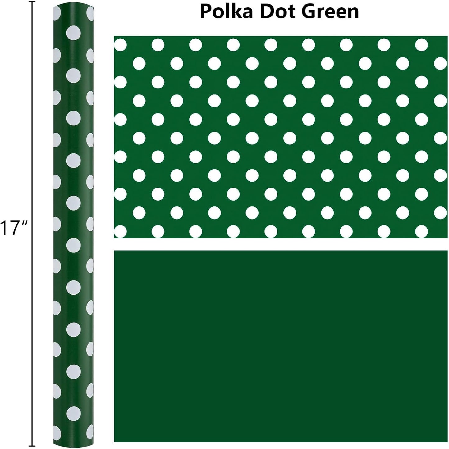 Burymento Green and White Dots Wrapping Paper, Reversible Pink Gift Wrap for Birthday, Valentines, Mothers day, Graduation, Wedding, Fathers day, Baby Shower, Christmas (17in x 32.8ft)