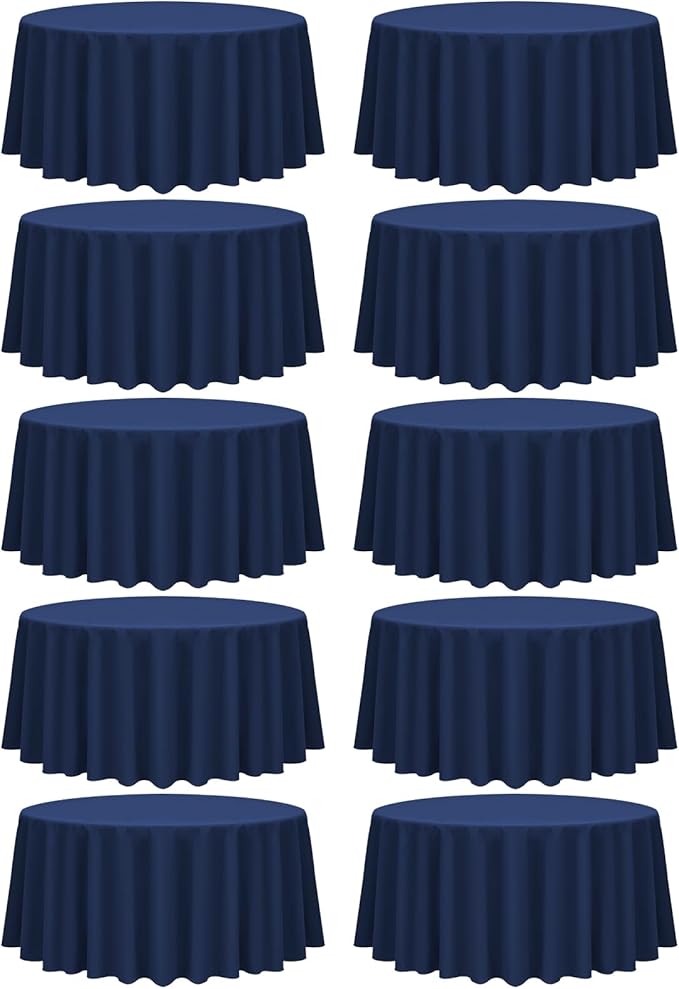 fani 10 Pack 90 Inch Round Tablecloth, Navy Blue Polyester Fabric Table Cloth for Round Table, Stain and Wrinkle Resistant Washable Table Cover for Wedding Party Dining Table Buffet and Camping