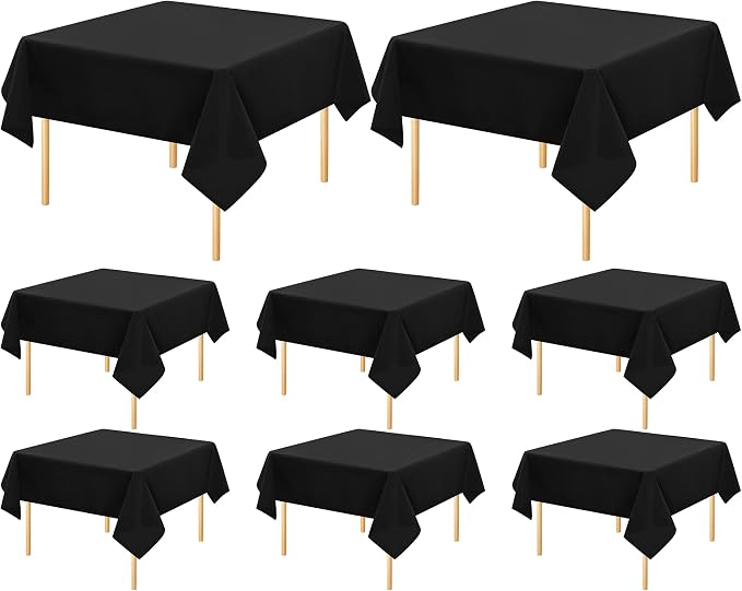fani 8 Pack Square Tablecloth 52 x 52 Inch, Black Tablecloth for Square Table, Stain and Wrinkle Resistant Washable Polyester Table Cloth, Decorative Fabric Table Cover for Wedding Buffet Parties