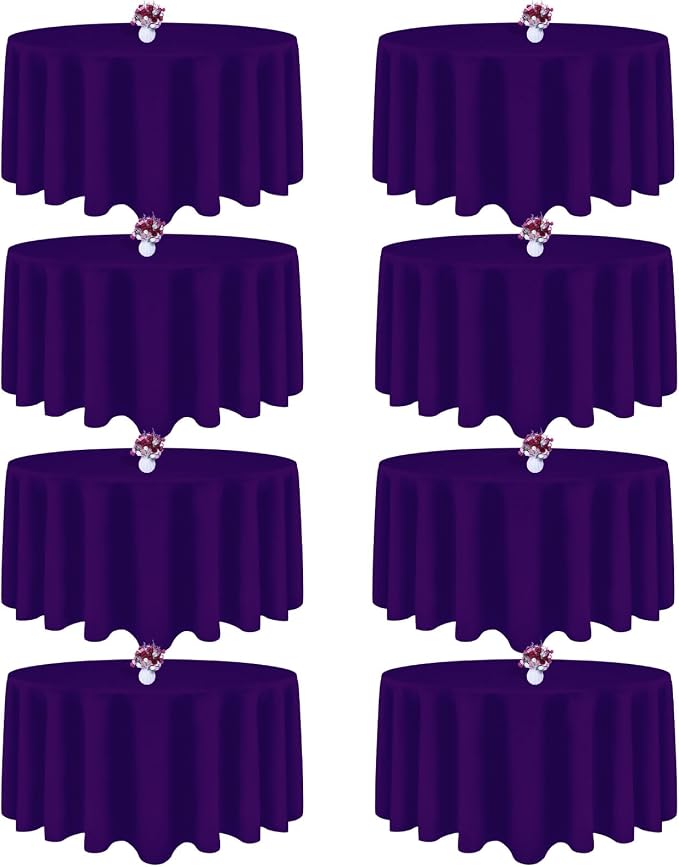 8 Packs 120 Inch Purple Round Tablecloth in Diameter, Washable Polyester Fabric Tablecloths, Wrinkle Resistant Table Cloth for Wedding Party Banquet Dining