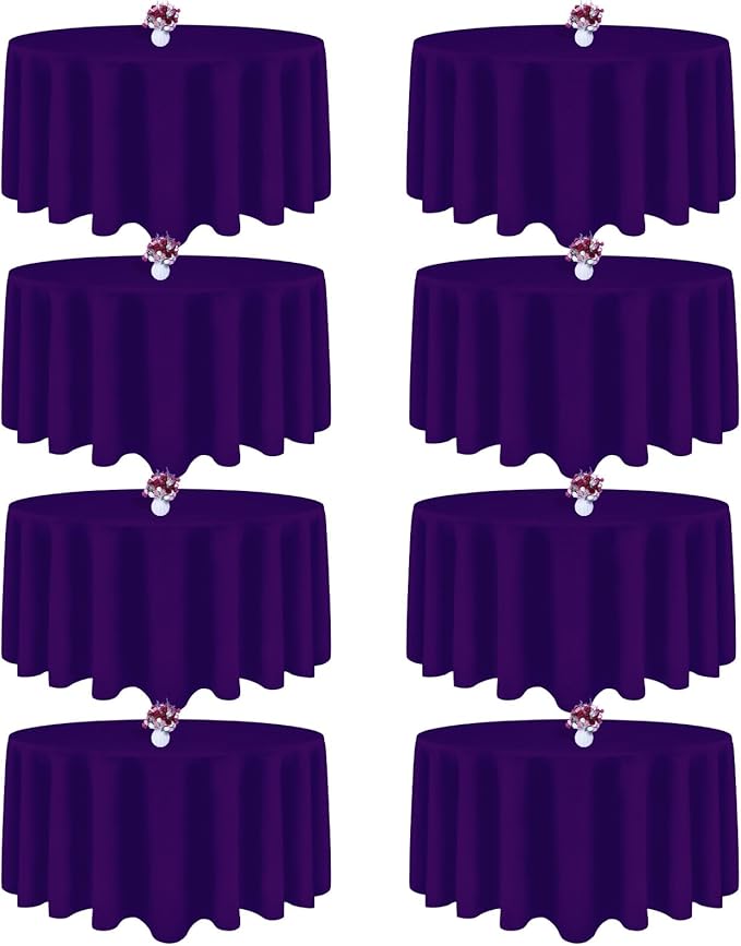 8 Packs 90 Inch Purple Round Tablecloth in Diameter, Washable Polyester Fabric Tablecloths, Wrinkle Resistant Table Cloth for Wedding Party Banquet Dining