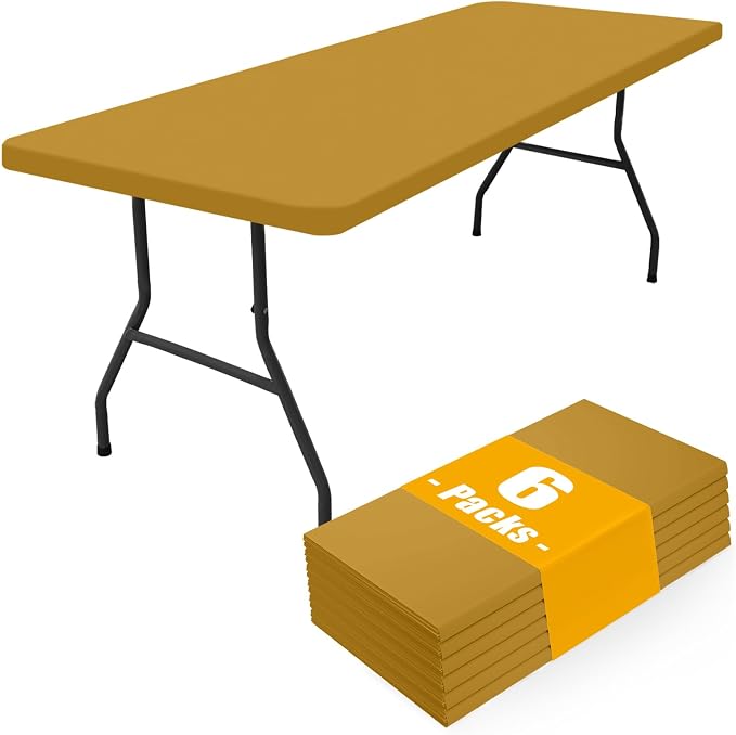 Smiry 6 Pack Rectangle Picnic Table Cloth, Waterproof Elastic Fitted Tablecloths, Washable Polyester Rectangular Patio Table Cover for Camping, Indoor and Outdoor (Camel, 30"x72")