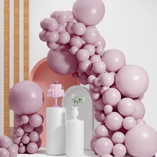 Double Stuffed Pink Purple Balloon Arch,Balloons Different Sizes18/12/10/5 Inch Pastel Double Pink Balloons Garland for Boho Party, Baby Shower,Birthday, Weddings(Pink Purple)