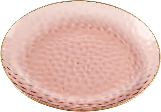 PLASTICPRO 30 Pack Hammered Plastic Plates Heavyweight Disposable Plastic Plates Elegant Rose Hammered with Gold Rim Platsic Party Dishes (Rose With Gold Rim, 10'' INCH PLATES)