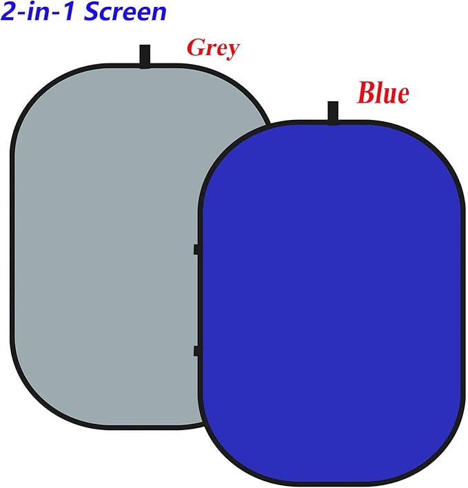 5x7ft/1.5x2m Chromakey Blue Grey Backdrop with 7.8ft/2.4m Stand, 2-in-1 Reversible Collapsible Pop-Up Blue Grey Screen Background Panel for Photography, Live Streaming, Video Shooting, Game