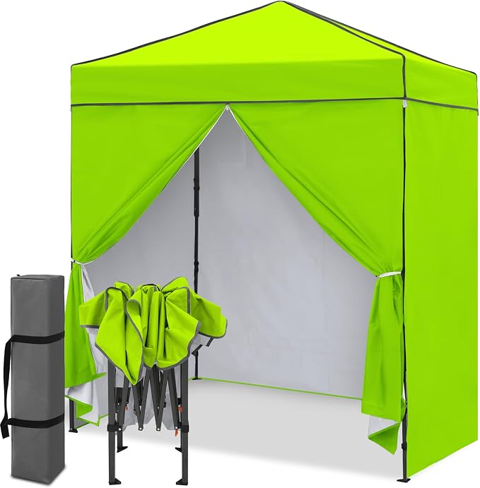 EAGLE PEAK 6x4 Instant Pop Up Canopy Tent with 4 Side Wall Panels, Straight Leg Sun Shelter, Portable Canopy with Carry Bag for Camping, Beach & Sports, Neon Green