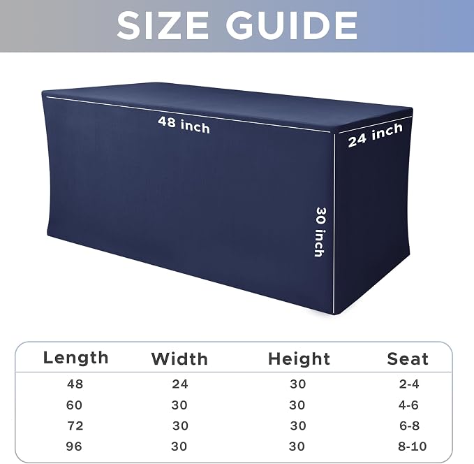 Nasitos 2 Pack - 48 x 24 Inch Navy Rectangle Tablecloths for 4 Foot Tables, Fitted Table Covers with Stain & Wrinkle Resistant Spandex/Polyester Fabric, Ideal for Parties, Craft Show, Trade Show
