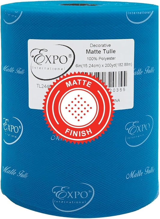 Expo International Decorative Matte Tulle, Roll/Spool of 6” X 200 Yards, Lightweight Polyester Tulle Fabric for Tutus, Costumes, and Party Decorations, Washable, Easy-to-Use, Ultra Marine