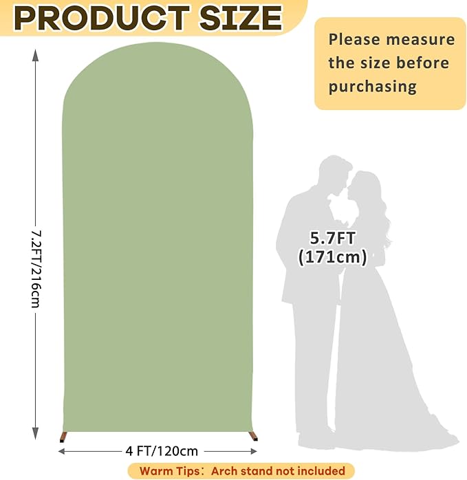 Sage Green Arch Cover 7.2FT Arch Backdrop Covers Round Top Wedding Arch Covers Stretchy Backdrop Spandex Fitted Wedding Arch Stand Covers for Happy Birthday Party Decoration