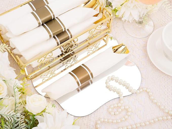 Hioasis 210pcs Clear and Gold Plates - Clear Party Plates for 30 Guest, Include 60 Heavy-duty Plates(20% Thicker Than Standard), 30 Pre Rolled Gold Plastic Silverware Set, 30 Cups