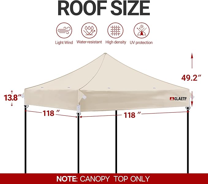 10x10ft Replacement Canopy Top-Heavy-Duty 500D 2500mm Waterproof & UPF 50+ UV Tent Cover with 8 Drainage Holes,Reinforced Straps for Camping,Trade Shows(Frame Not Included-Khaki)