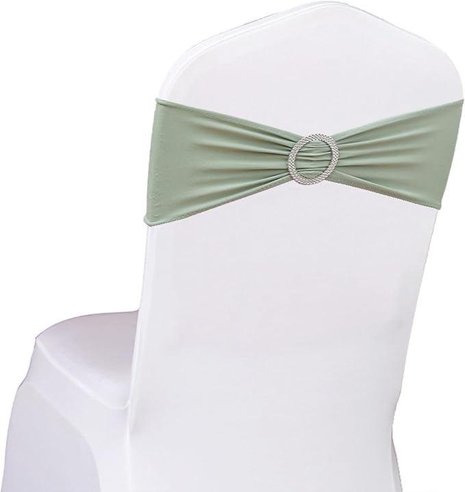 Sage Green Chair Sashes 100 Pack Spandex Chair Bands with Buckles for Wedding Party Birthday Bridal Shower Engagement Anniversary Outdoor Events Decorations