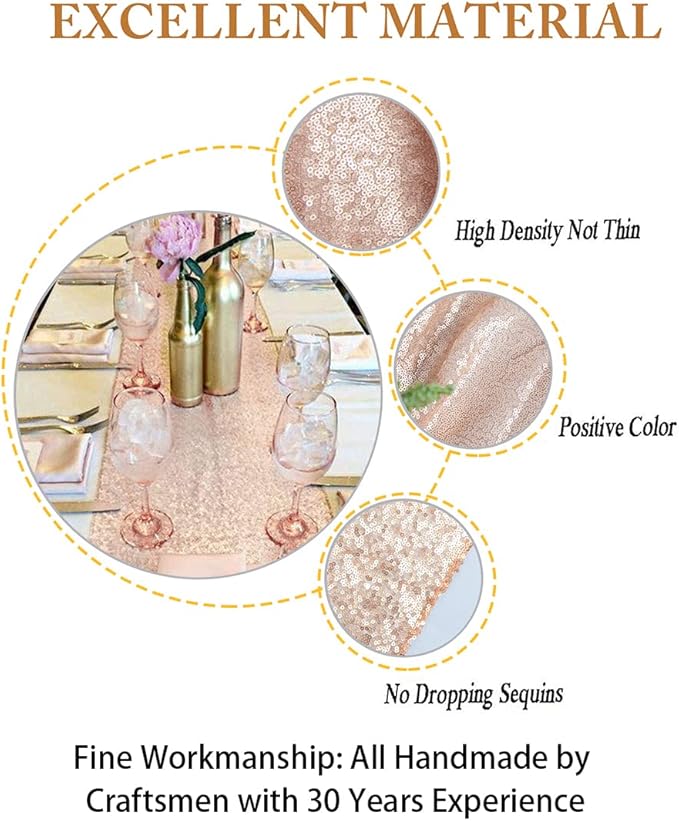 ShinyBeauty Champagne Table Runners Pack of 10 Wedding Decor Sequin Table Runner 12x108-Inch Champagne Blush Table Runner -0908S