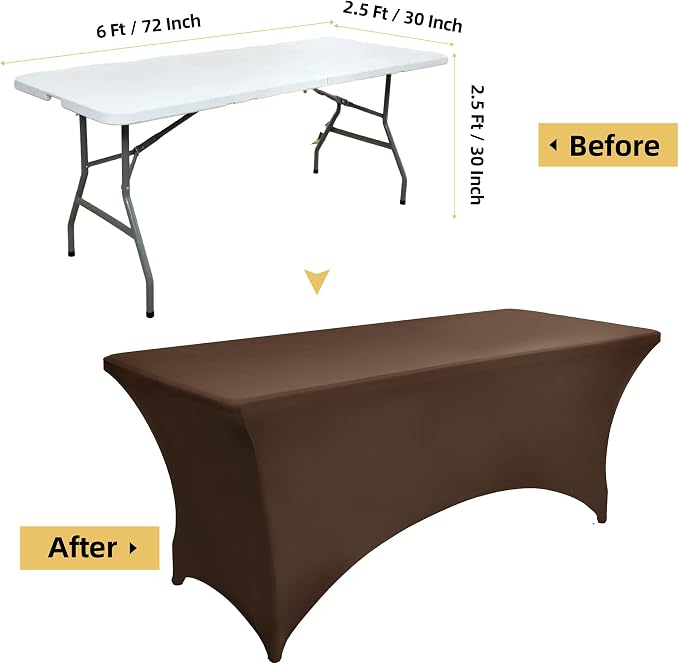 10-Pack 6ft Spandex Table Covers for Rectangle Standard Folding Tables - Wrinkle Resistant Stretch Tablecloths - Ultimate Fitted Table Protector for Parties, Banquet, Wedding