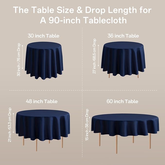 joybest 6 Pack Round Tablecloths 90 Inch Polyester Table Cloth for 30-60 Inch Tables, Stain and Wrinkle Resistant Washable Fabric Table Cover for Wedding, Party, Reception, Banquet, Navy Blue