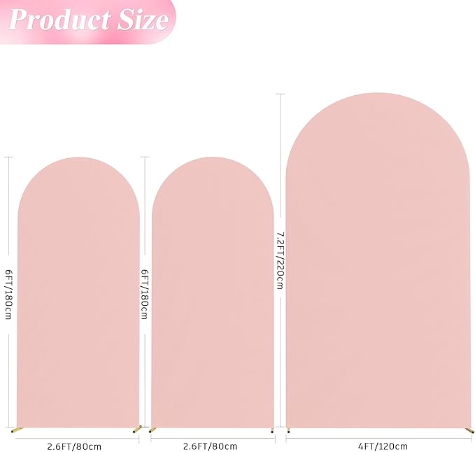 Wokceer Wedding Arch Backdrop Cover 7.2FT, 6FT, 6FT Spandex Set of 3 Wedding Arch Stand Covers Round Top Chiara Backdrop Stands Cover for Birthday Party Ceremony Banquet Decor Pale Pink