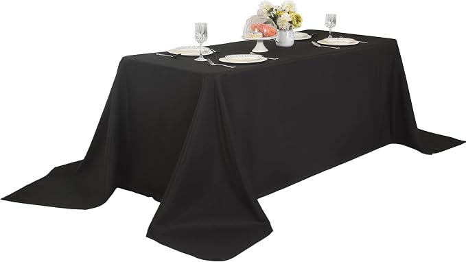 10-Pack 90x132 inch Black Table Cloths, Solid Stain and Wrinkle Resistant Oblong Tablecloth, Premium Plain Weave Polyester Fabric Rectangle Table Linen Covers for Hotel, Wedding