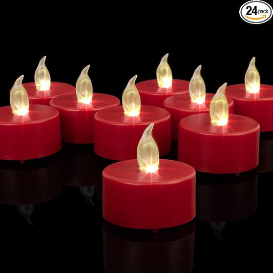 Nancia LED Tea Lights Candles- 24PACK Red Flameless Candles Realistic and Bright Flickering Long Lasting 200Hours for Holiday Celebration,Home Decoration
