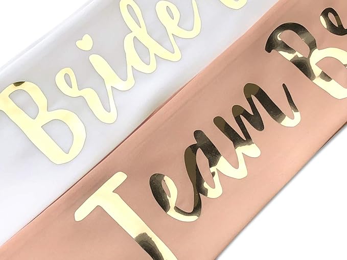 Team Bride 7pc Satin Sash Set - Sophisticated & Fun Party Favors for Bachelorette Party, Bridal Shower & Wedding Party (7pc Set, Rose Gold)
