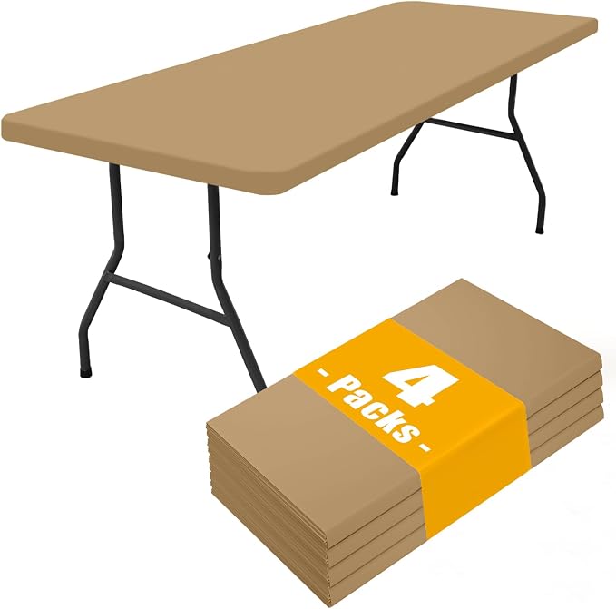 Smiry 4 Pack Rectangle Picnic Table Cloth, Waterproof Elastic Fitted Tablecloths, Washable Polyester Rectangular Patio Table Cover for Camping, Indoor and Outdoor (Khaki, 30"x72")