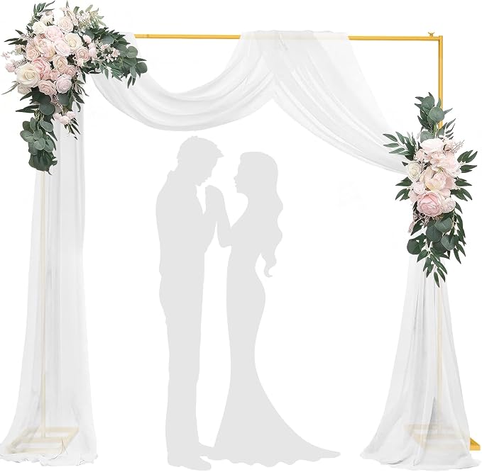 Backdrop Stand 6.6FT Wedding Arch Backdrop Stand Heavy Duty Gold Square Metal Balloon Arch Stand for Wedding, Birthday Party, Baby Shower Celebration Decorations