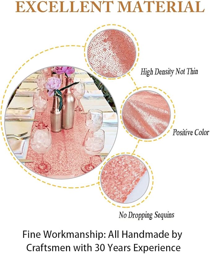 ShinyBeauty 10 Pieces-12 x108 Blush-Sequin Table Runner for Wedding Party Catering Event Glitter Table Runners Sequin Table Cloth Runner Baby Shower Table Decor