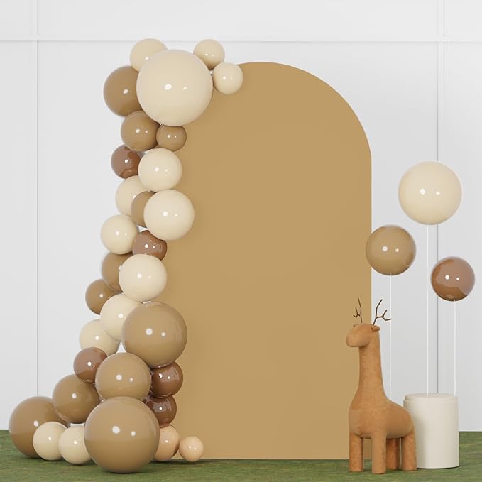 FANPROMS 7.2FT Wedding Arch Cover Khaki Arch Backdrop Cover Spandex Fitted Arch Stand Covers Brown Chiara Backdrop Covers Arched Covering Fabric for Birthday Party Ceremony Banquet Decorations