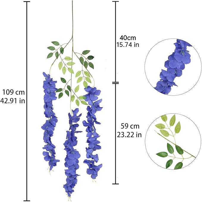 12Pack Royal Blue Wisteria Hanging Flowers Artificial Flowers Garland 3.6ft Fake Wisteria Silk Flowers Vines Faux Hanging Flowers String for Garden Home Wall Wedding Party Decor (Royal Blue)