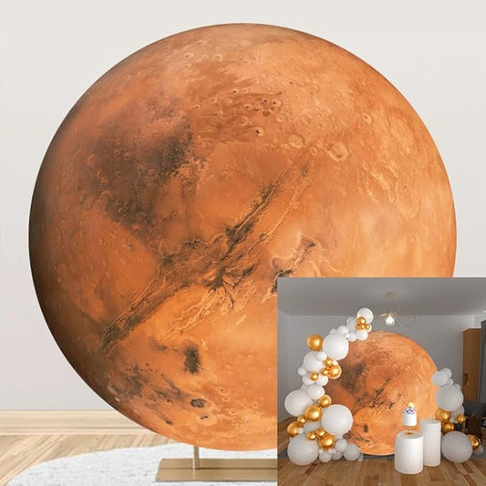 Diameter 3ft Cosmic Mars Round Backdrop Cover Universe Galaxy Circle Photography Background Planet Themed Backgrounds for Kids Birthday Party Decor Cake Table Photo Booth Props