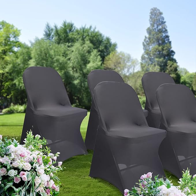Babenest Spandex Folding Chair Covers Upgraded 10 PCS Universal Stretch Washable Fitted Chair Slipcovers Protector for Wedding, Holidays, Banquet, Party, Celebration (Grey)