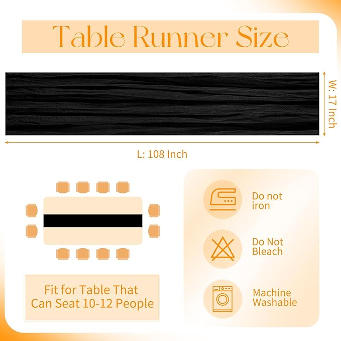 20 Pack Cheesecloth Table Runner - 17x108 Inch Black Boho Gauze Cheese Cloth Table Runners for Baby Bridal Shower Decoration Wedding Party Summer Garden Farmhouse