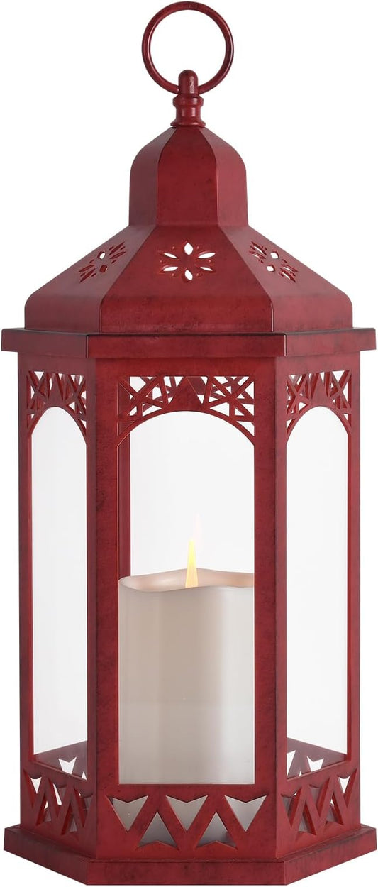 Candle Lanterns Outdoor, Lanterns Decorative Indoor for Porch with Flickering LED Candles, Hexagonal Battery Operated Lighting with Hanging Hook, Perfect for Party Decor
